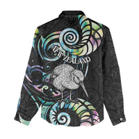 New Zealand Kiwi Bird Women Casual Shirt Silver Fern Koru Paua Shell
