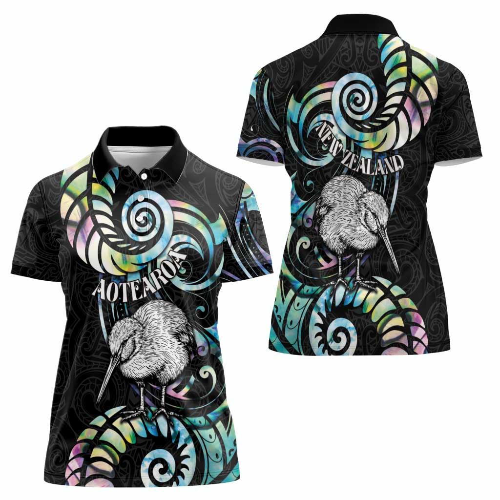 New Zealand Kiwi Bird Women Polo Shirt Silver Fern Koru Paua Shell DT04 - Polynesian Pride