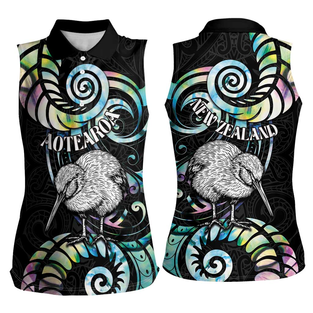 New Zealand Kiwi Bird Women Sleeveless Polo Shirt Silver Fern Koru Paua Shell DT04 - Polynesian Pride