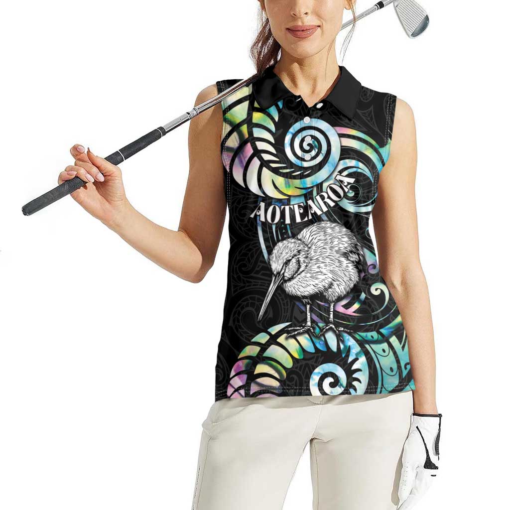 New Zealand Kiwi Bird Women Sleeveless Polo Shirt Silver Fern Koru Paua Shell DT04 - Polynesian Pride