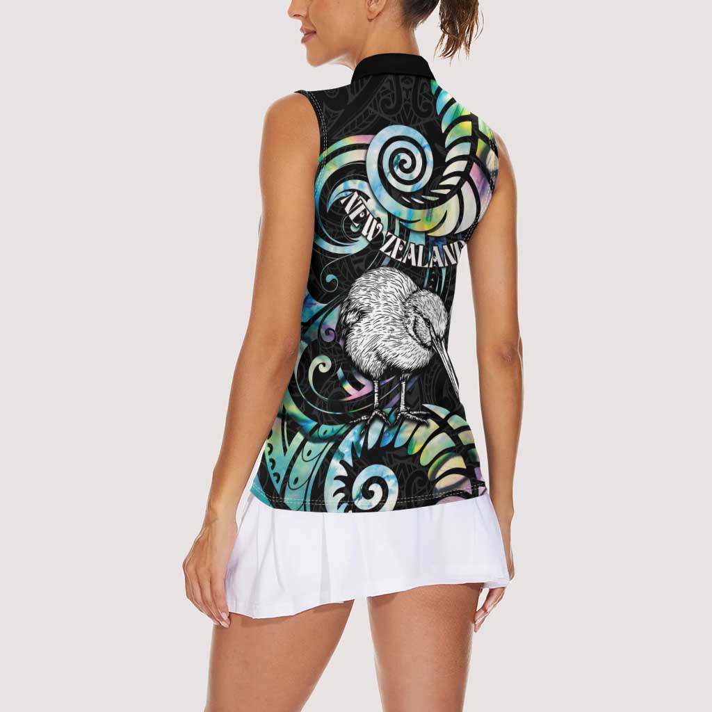 New Zealand Kiwi Bird Women Sleeveless Polo Shirt Silver Fern Koru Paua Shell DT04 - Polynesian Pride