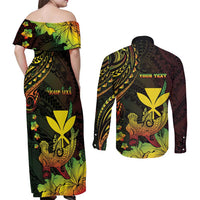 Personalised Hawaii Couples Matching Off Shoulder Maxi Dress and Long Sleeve Button Shirt Kanaka Maoli With Hammerhead Shark DT04 - Polynesian Pride