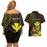 Personalised Hawaii Couples Matching Off Shoulder Short Dress and Hawaiian Shirt Kanaka Maoli With Hammerhead Shark DT04 - Polynesian Pride