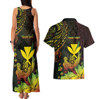 Personalised Hawaii Couples Matching Tank Maxi Dress and Hawaiian Shirt Kanaka Maoli With Hammerhead Shark DT04 - Polynesian Pride