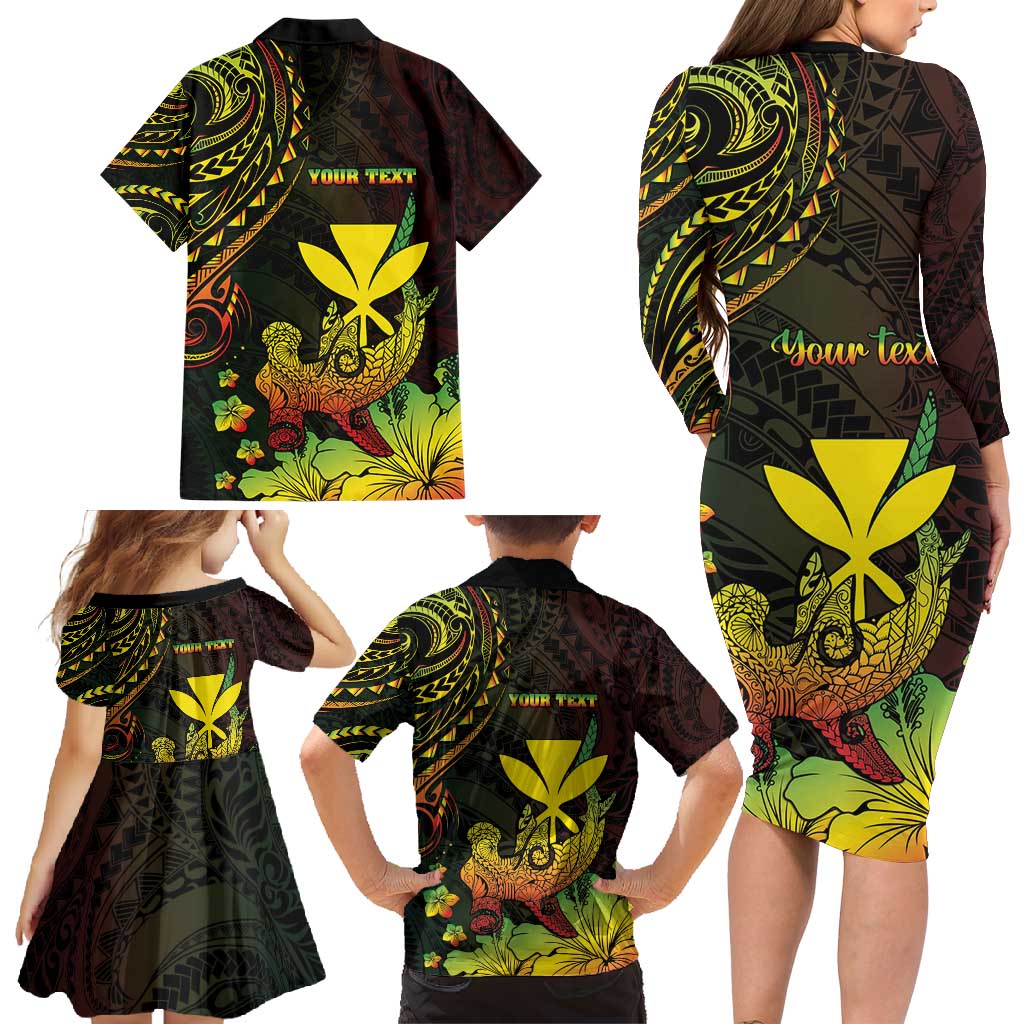 Personalised Hawaii Family Matching Long Sleeve Bodycon Dress and Hawaiian Shirt Kanaka Maoli With Hammerhead Shark DT04 - Polynesian Pride