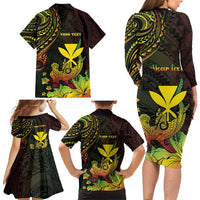 Personalised Hawaii Family Matching Long Sleeve Bodycon Dress and Hawaiian Shirt Kanaka Maoli With Hammerhead Shark DT04 - Polynesian Pride