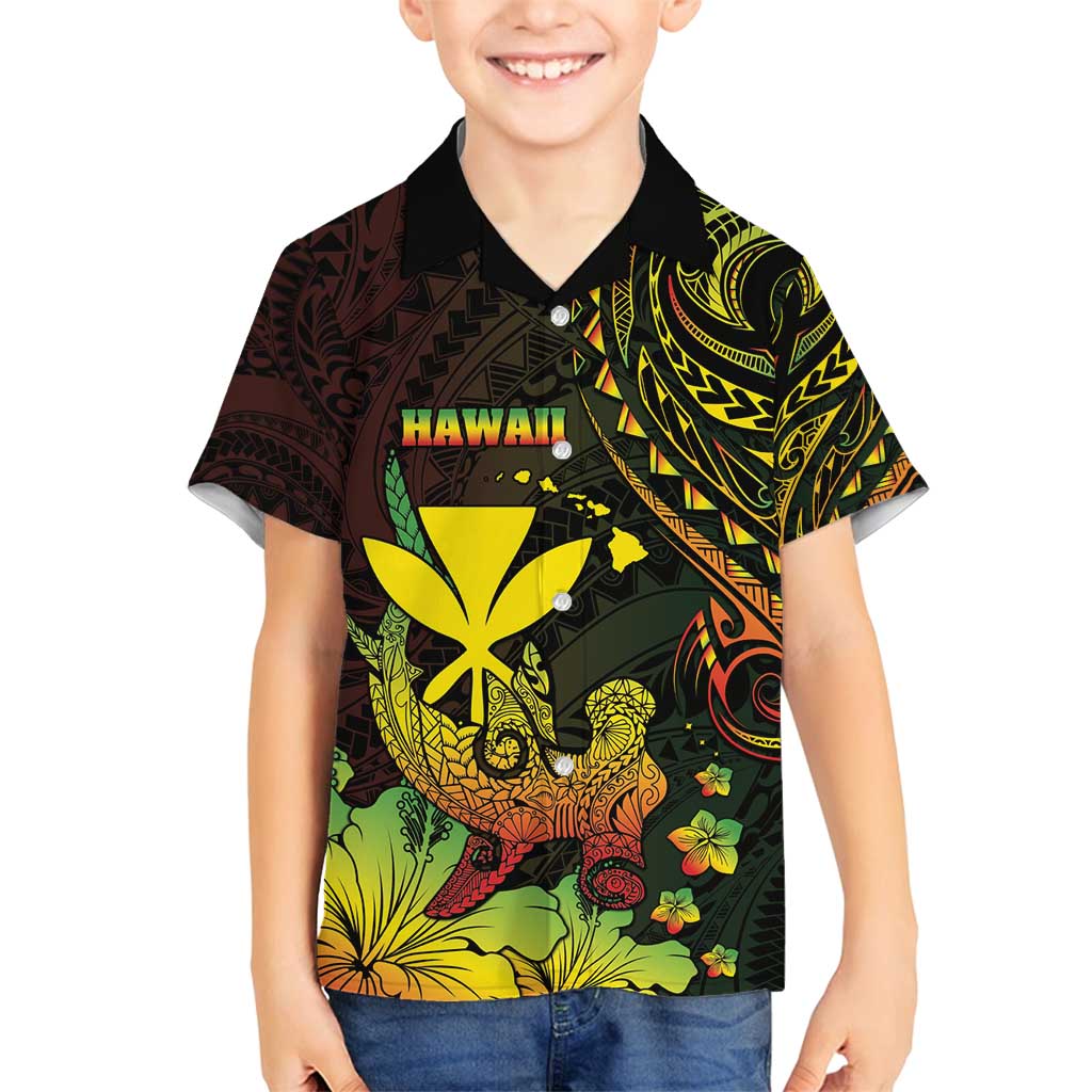Personalised Hawaii Family Matching Long Sleeve Bodycon Dress and Hawaiian Shirt Kanaka Maoli With Hammerhead Shark DT04 Son's Shirt Black - Polynesian Pride