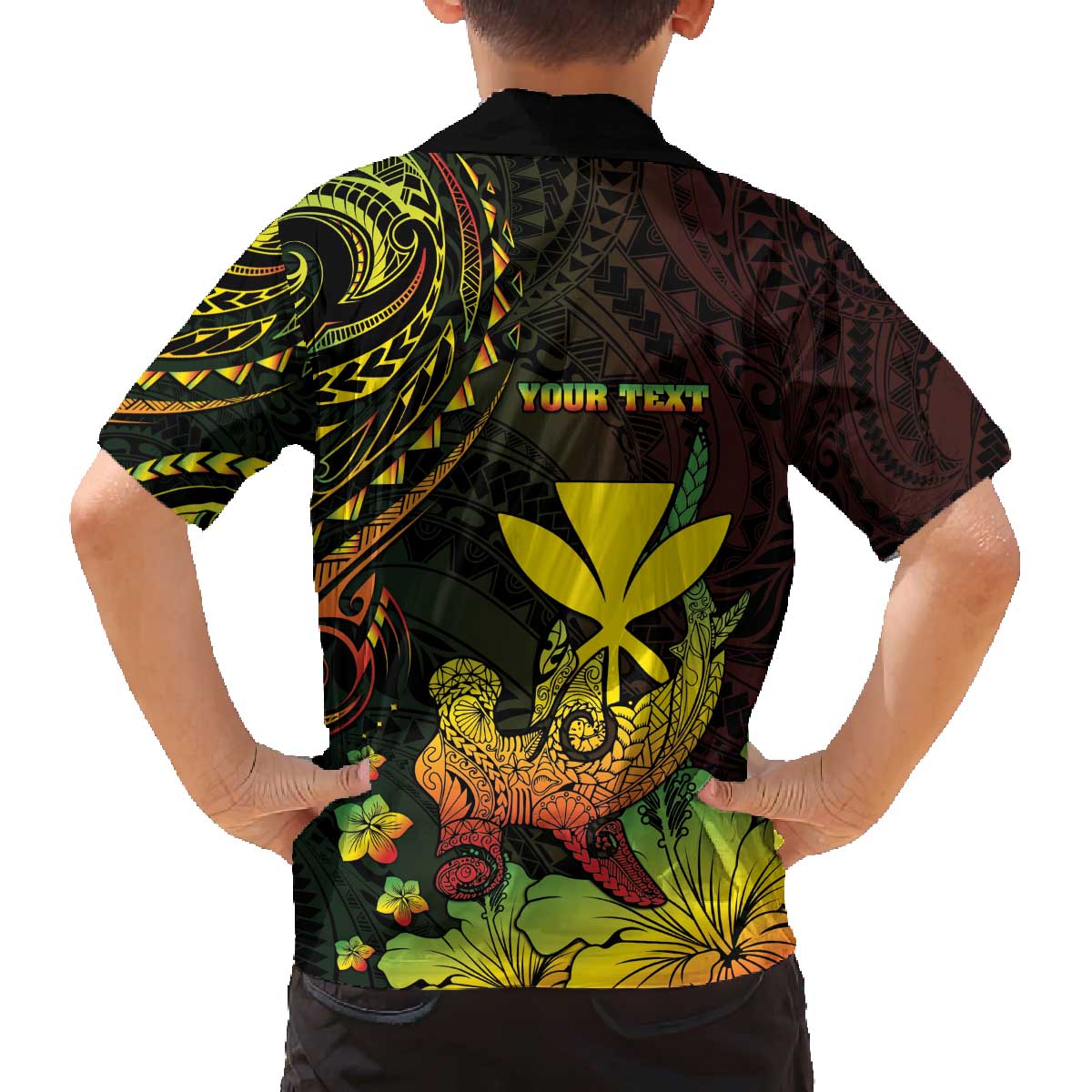 Personalised Hawaii Family Matching Off The Shoulder Long Sleeve Dress and Hawaiian Shirt Kanaka Maoli With Hammerhead Shark DT04 - Polynesian Pride