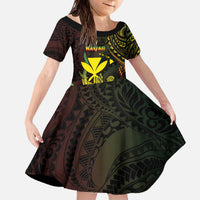 Personalised Hawaii Family Matching Off The Shoulder Long Sleeve Dress and Hawaiian Shirt Kanaka Maoli With Hammerhead Shark DT04 Daughter's Dress Black - Polynesian Pride