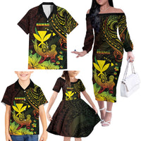 Personalised Hawaii Family Matching Off The Shoulder Long Sleeve Dress and Hawaiian Shirt Kanaka Maoli With Hammerhead Shark DT04 - Polynesian Pride
