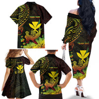 Personalised Hawaii Family Matching Off The Shoulder Long Sleeve Dress and Hawaiian Shirt Kanaka Maoli With Hammerhead Shark DT04 - Polynesian Pride