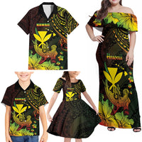 Personalised Hawaii Family Matching Off Shoulder Maxi Dress and Hawaiian Shirt Kanaka Maoli With Hammerhead Shark DT04 - Polynesian Pride
