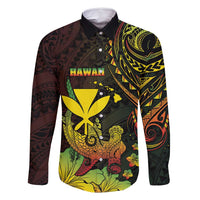 Personalised Hawaii Family Matching Off Shoulder Maxi Dress and Hawaiian Shirt Kanaka Maoli With Hammerhead Shark DT04 Dad's Shirt - Long Sleeve Black - Polynesian Pride