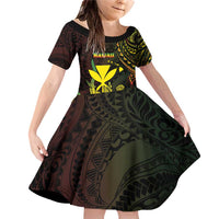 Personalised Hawaii Family Matching Off Shoulder Short Dress and Hawaiian Shirt Kanaka Maoli With Hammerhead Shark DT04 Daughter's Dress Black - Polynesian Pride