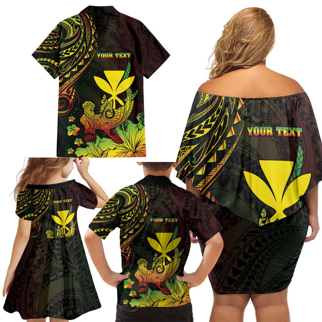 Personalised Hawaii Family Matching Off Shoulder Short Dress and Hawaiian Shirt Kanaka Maoli With Hammerhead Shark DT04 - Polynesian Pride