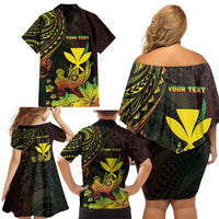 Personalised Hawaii Family Matching Off Shoulder Short Dress and Hawaiian Shirt Kanaka Maoli With Hammerhead Shark DT04 - Polynesian Pride