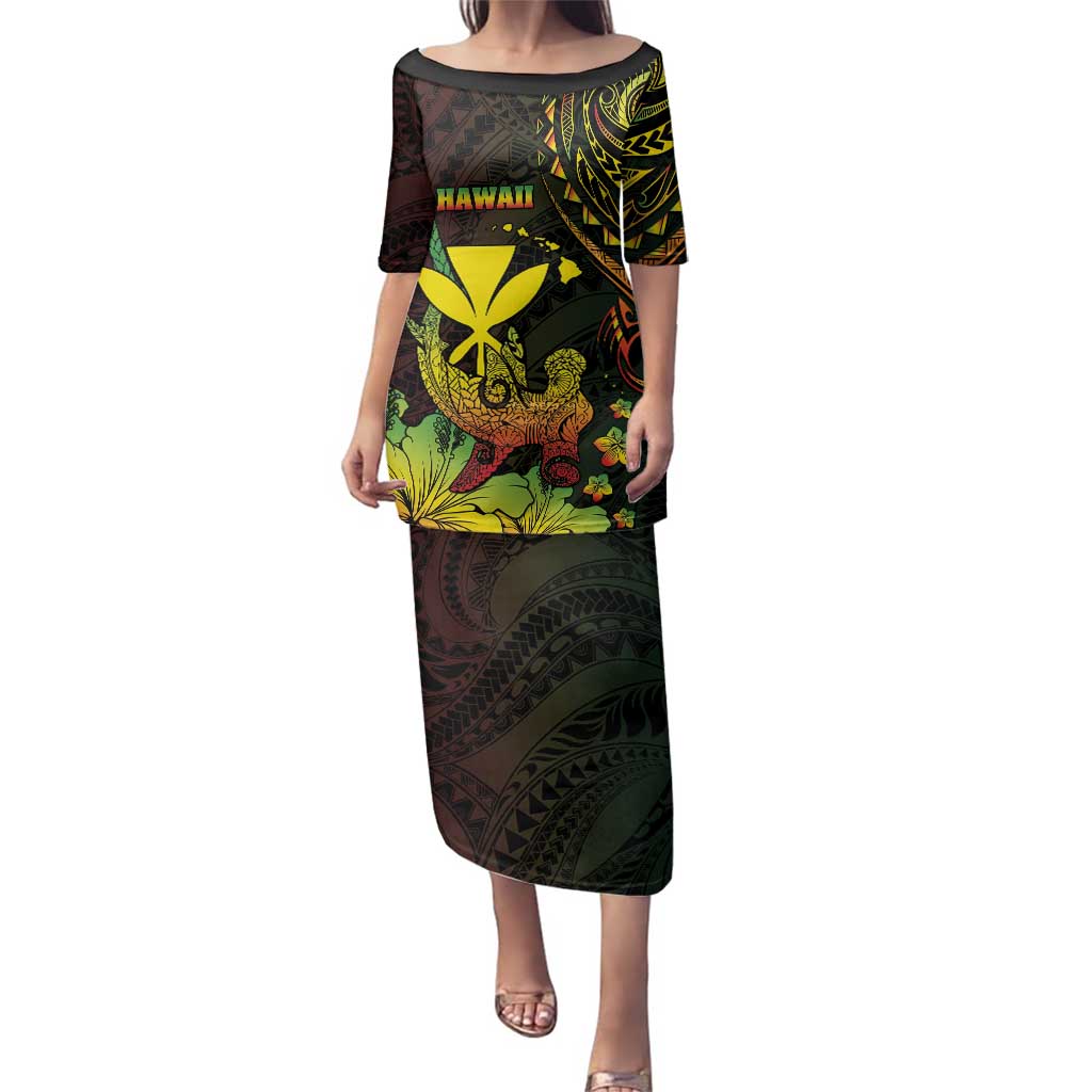 Personalised Hawaii Family Matching Puletasi and Hawaiian Shirt Kanaka Maoli With Hammerhead Shark DT04 Mom's Dress Black - Polynesian Pride