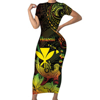Personalised Hawaii Family Matching Short Sleeve Bodycon Dress and Hawaiian Shirt Kanaka Maoli With Hammerhead Shark DT04 Mom's Dress Black - Polynesian Pride
