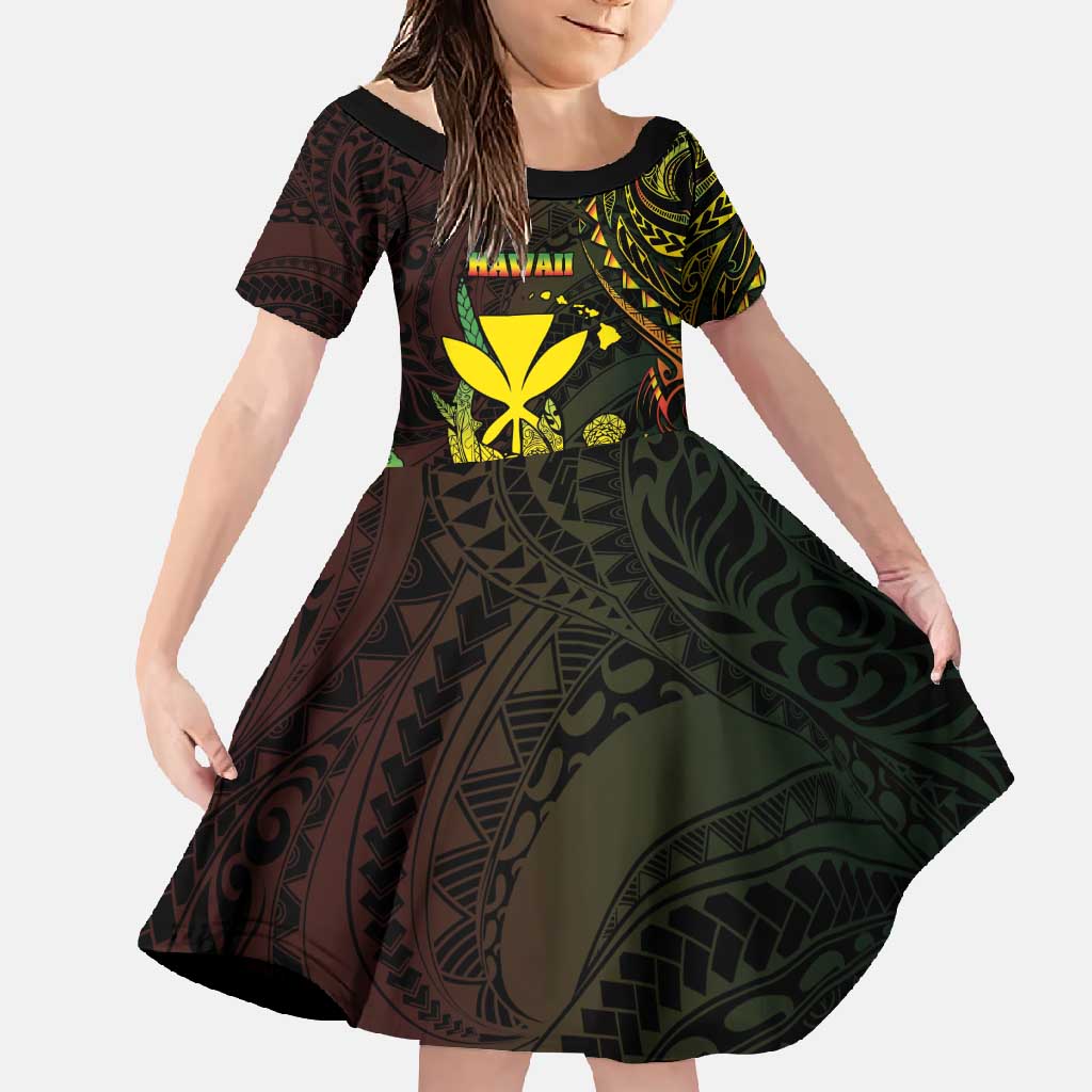 Personalised Hawaii Family Matching Summer Maxi Dress and Hawaiian Shirt Kanaka Maoli With Hammerhead Shark DT04 Daughter's Dress Black - Polynesian Pride