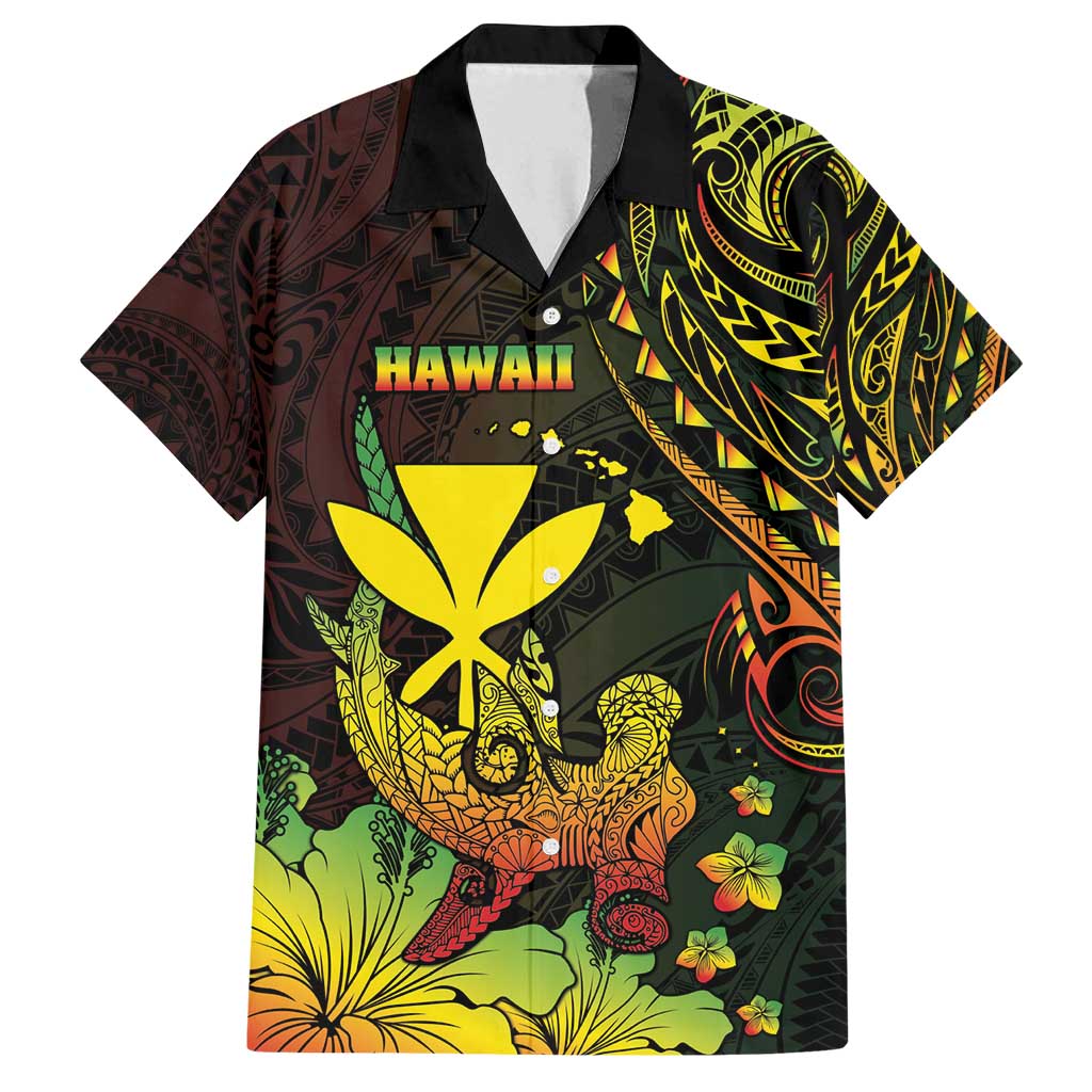 Personalised Hawaii Family Matching Summer Maxi Dress and Hawaiian Shirt Kanaka Maoli With Hammerhead Shark DT04 Dad's Shirt - Short Sleeve Black - Polynesian Pride