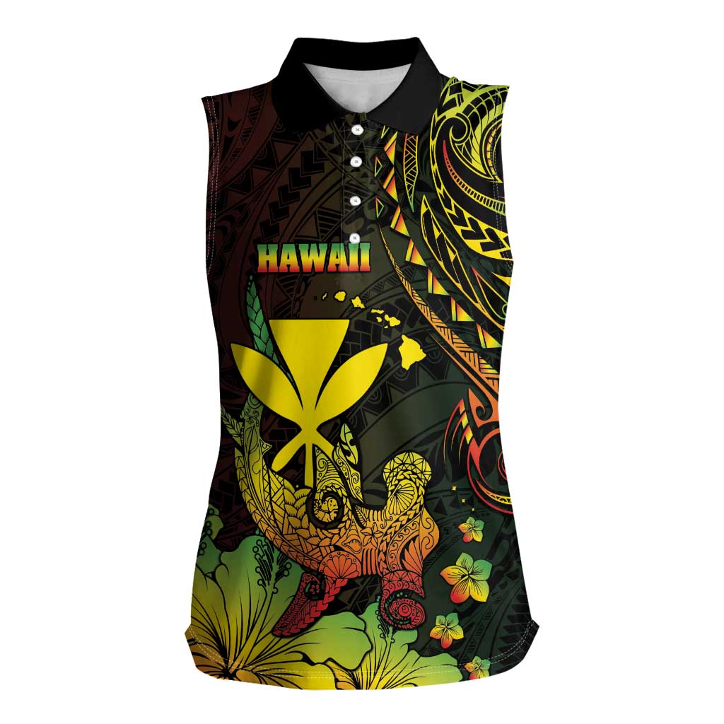 Personalised Hawaii Women Sleeveless Polo Shirt Kanaka Maoli With Hammerhead Shark DT04 Female Black - Polynesian Pride
