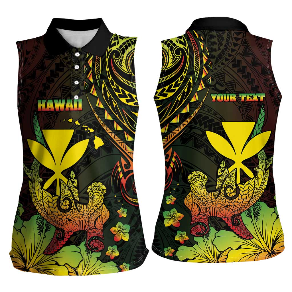 Personalised Hawaii Women Sleeveless Polo Shirt Kanaka Maoli With Hammerhead Shark DT04 - Polynesian Pride