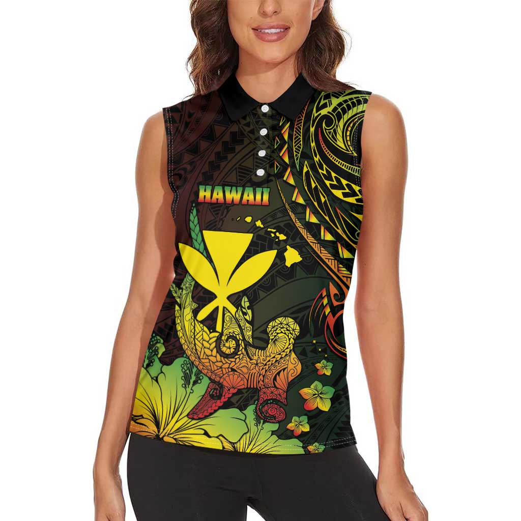 Personalised Hawaii Women Sleeveless Polo Shirt Kanaka Maoli With Hammerhead Shark DT04 - Polynesian Pride