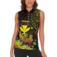 Personalised Hawaii Women Sleeveless Polo Shirt Kanaka Maoli With Hammerhead Shark DT04 - Polynesian Pride