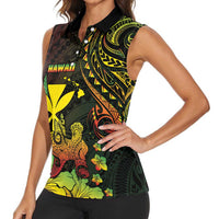 Personalised Hawaii Women Sleeveless Polo Shirt Kanaka Maoli With Hammerhead Shark DT04 - Polynesian Pride