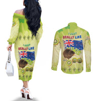 New Zealand Kiwi Couples Matching Off The Shoulder Long Sleeve Dress and Long Sleeve Button Shirt I Just Really Like Kiwis DT04 - Polynesian Pride