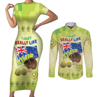 New Zealand Kiwi Couples Matching Short Sleeve Bodycon Dress and Long Sleeve Button Shirt I Just Really Like Kiwis DT04 Green - Polynesian Pride