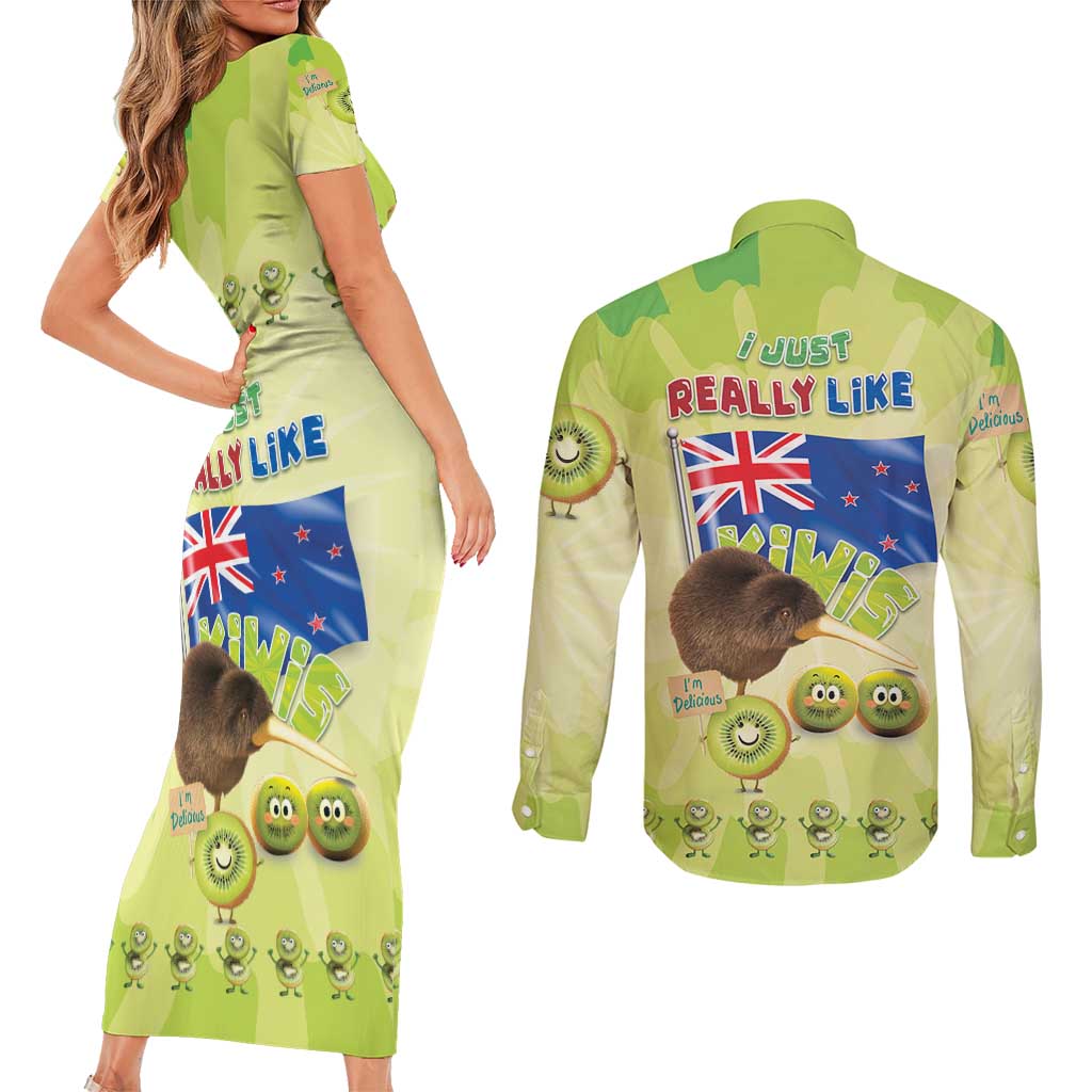 New Zealand Kiwi Couples Matching Short Sleeve Bodycon Dress and Long Sleeve Button Shirt I Just Really Like Kiwis DT04 - Polynesian Pride