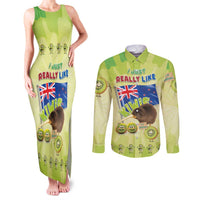 New Zealand Kiwi Couples Matching Tank Maxi Dress and Long Sleeve Button Shirt I Just Really Like Kiwis DT04 Green - Polynesian Pride