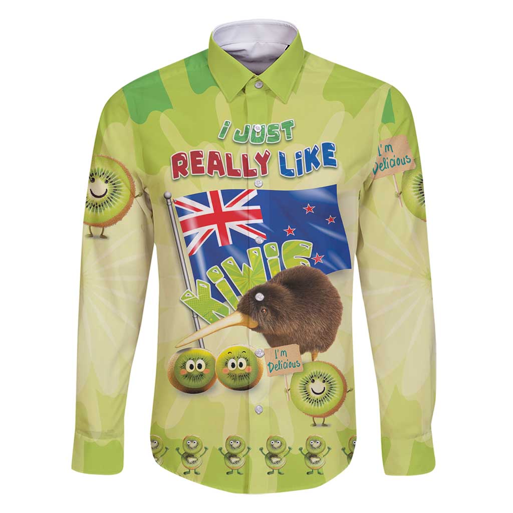 New Zealand Kiwi Family Matching Long Sleeve Bodycon Dress and Hawaiian Shirt I Just Really Like Kiwis DT04 Dad's Shirt - Long Sleeve Green - Polynesian Pride