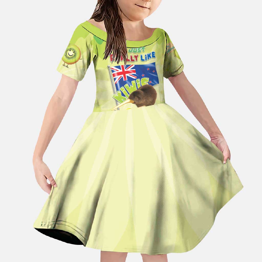 New Zealand Kiwi Family Matching Mermaid Dress and Hawaiian Shirt I Just Really Like Kiwis DT04 Daughter's Dress Green - Polynesian Pride