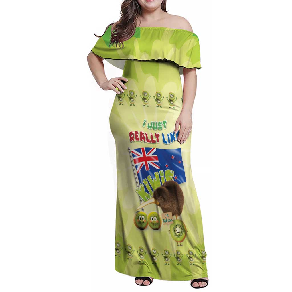 New Zealand Kiwi Family Matching Off Shoulder Maxi Dress and Hawaiian Shirt I Just Really Like Kiwis DT04 Mom's Dress Green - Polynesian Pride