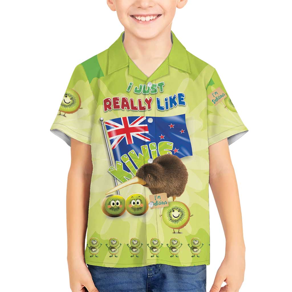New Zealand Kiwi Family Matching Summer Maxi Dress and Hawaiian Shirt I Just Really Like Kiwis DT04 Son's Shirt Green - Polynesian Pride