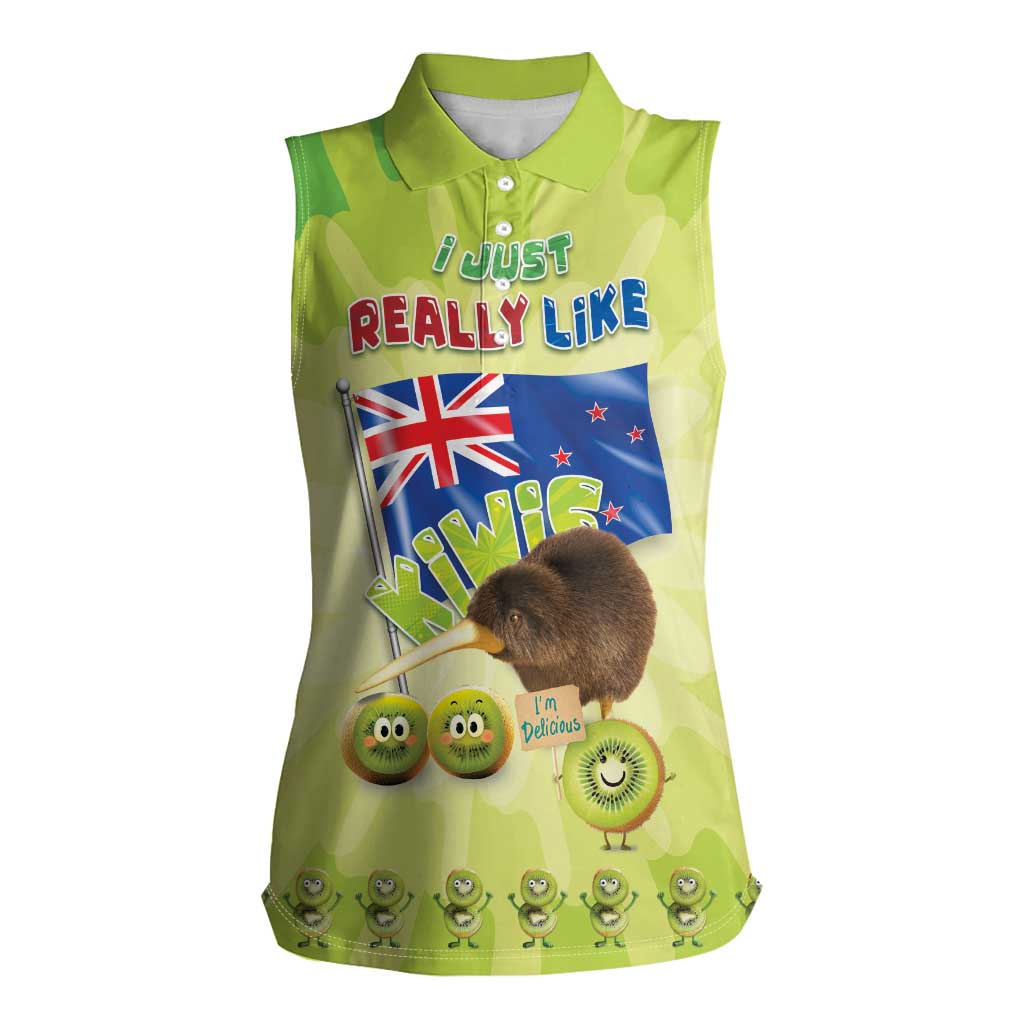 New Zealand Kiwi Women Sleeveless Polo Shirt I Just Really Like Kiwis DT04 Female Green - Polynesian Pride