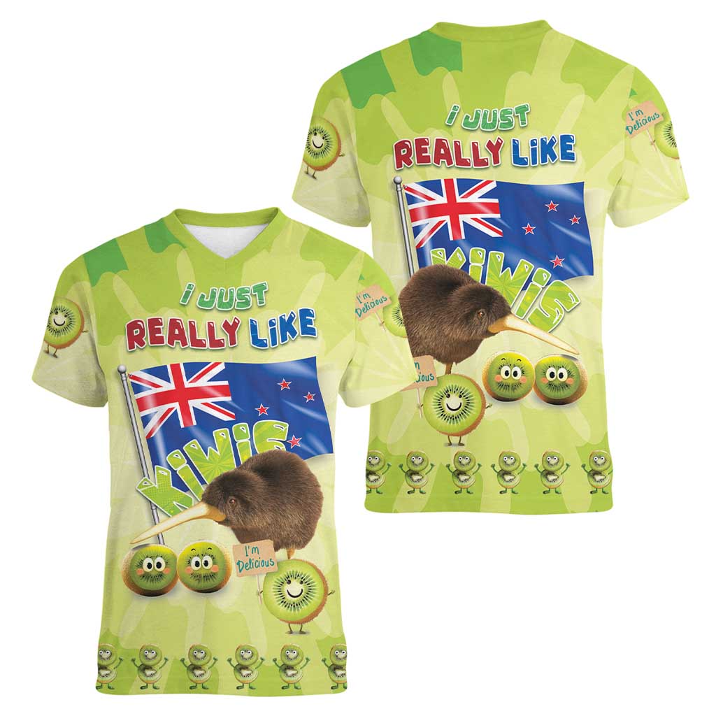 New Zealand Kiwi Women V-Neck T-Shirt I Just Really Like Kiwis DT04 - Polynesian Pride
