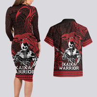 Hawaii Ikaika Warrior Couples Matching Long Sleeve Bodycon Dress and Hawaiian Shirt Hawaiian Tribal Tattoo DT04 - Polynesian Pride