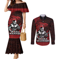 Hawaii Ikaika Warrior Couples Matching Mermaid Dress and Long Sleeve Button Shirt Hawaiian Tribal Tattoo DT04 Red - Polynesian Pride