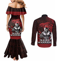 Hawaii Ikaika Warrior Couples Matching Mermaid Dress and Long Sleeve Button Shirt Hawaiian Tribal Tattoo DT04 - Polynesian Pride