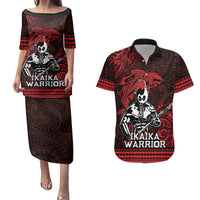 Hawaii Ikaika Warrior Couples Matching Puletasi and Hawaiian Shirt Hawaiian Tribal Tattoo DT04 Red - Polynesian Pride