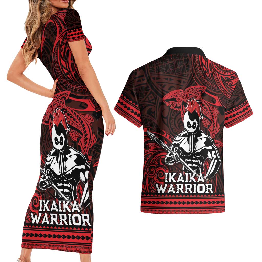 Hawaii Ikaika Warrior Couples Matching Short Sleeve Bodycon Dress and Hawaiian Shirt Hawaiian Tribal Tattoo DT04 - Polynesian Pride