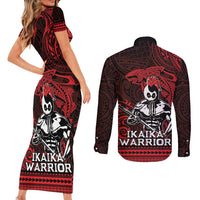 Hawaii Ikaika Warrior Couples Matching Short Sleeve Bodycon Dress and Long Sleeve Button Shirt Hawaiian Tribal Tattoo DT04 - Polynesian Pride