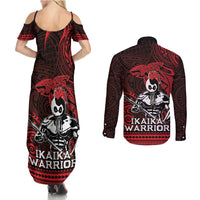 Hawaii Ikaika Warrior Couples Matching Summer Maxi Dress and Long Sleeve Button Shirt Hawaiian Tribal Tattoo DT04 - Polynesian Pride