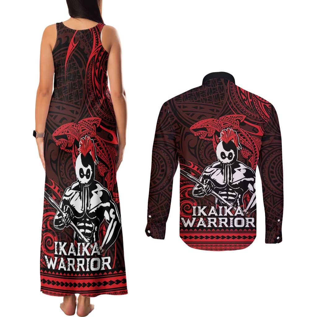 Hawaii Ikaika Warrior Couples Matching Tank Maxi Dress and Long Sleeve Button Shirt Hawaiian Tribal Tattoo DT04 - Polynesian Pride