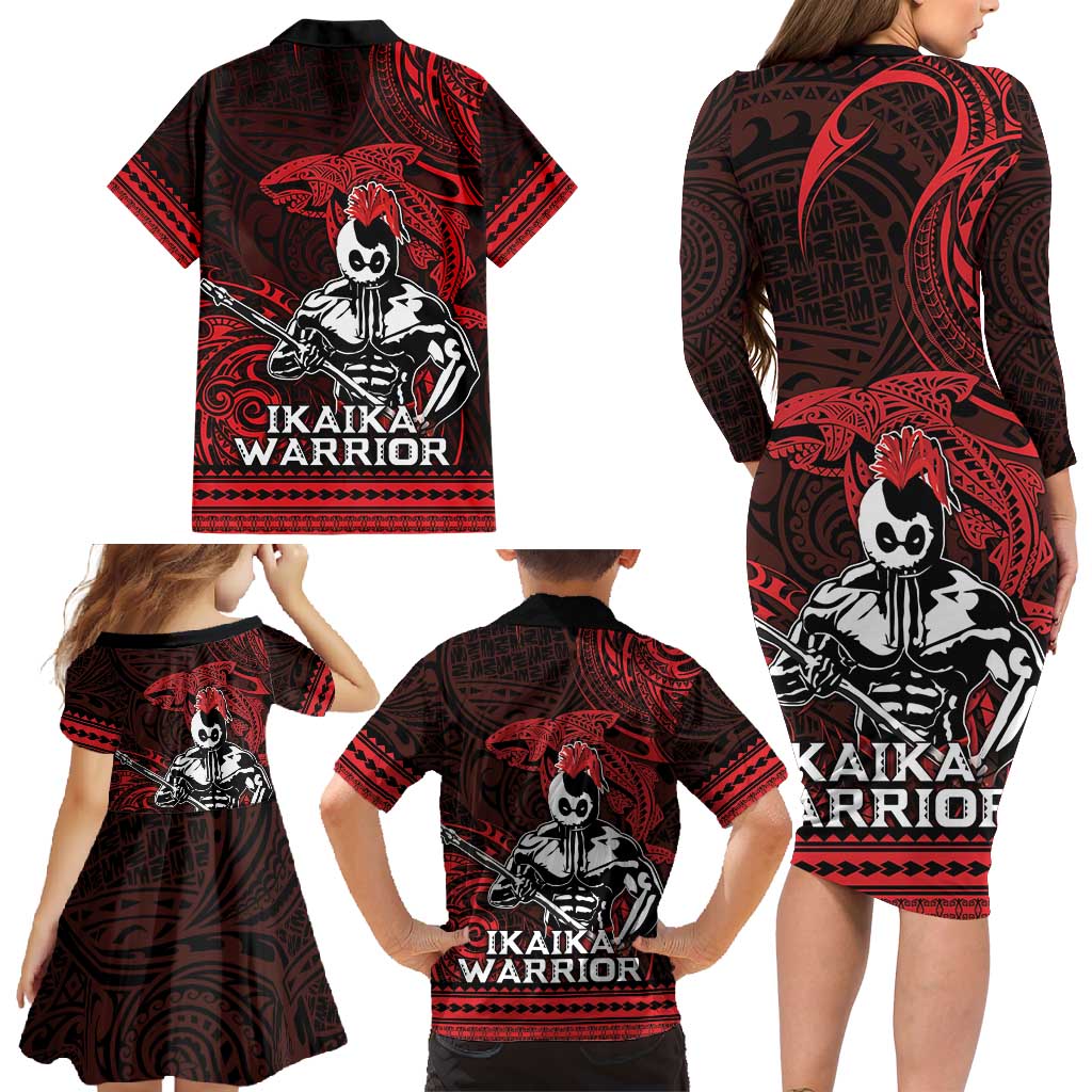 Hawaii Ikaika Warrior Family Matching Long Sleeve Bodycon Dress and Hawaiian Shirt Hawaiian Tribal Tattoo DT04 - Polynesian Pride