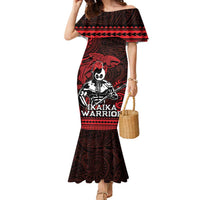 Hawaii Ikaika Warrior Family Matching Mermaid Dress and Hawaiian Shirt Hawaiian Tribal Tattoo DT04 Mom's Dress Red - Polynesian Pride
