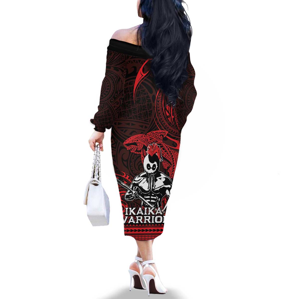 Hawaii Ikaika Warrior Family Matching Off The Shoulder Long Sleeve Dress and Hawaiian Shirt Hawaiian Tribal Tattoo DT04 - Polynesian Pride